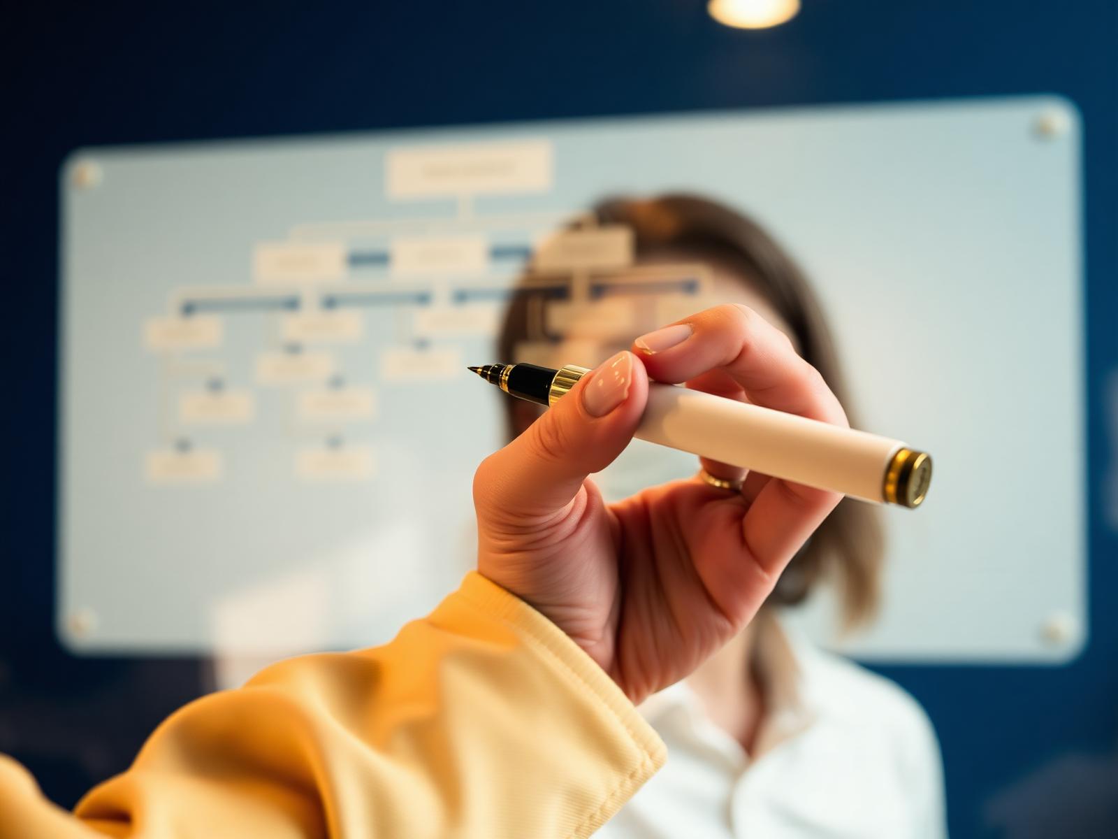 Hand sketching organizational diagram on glass